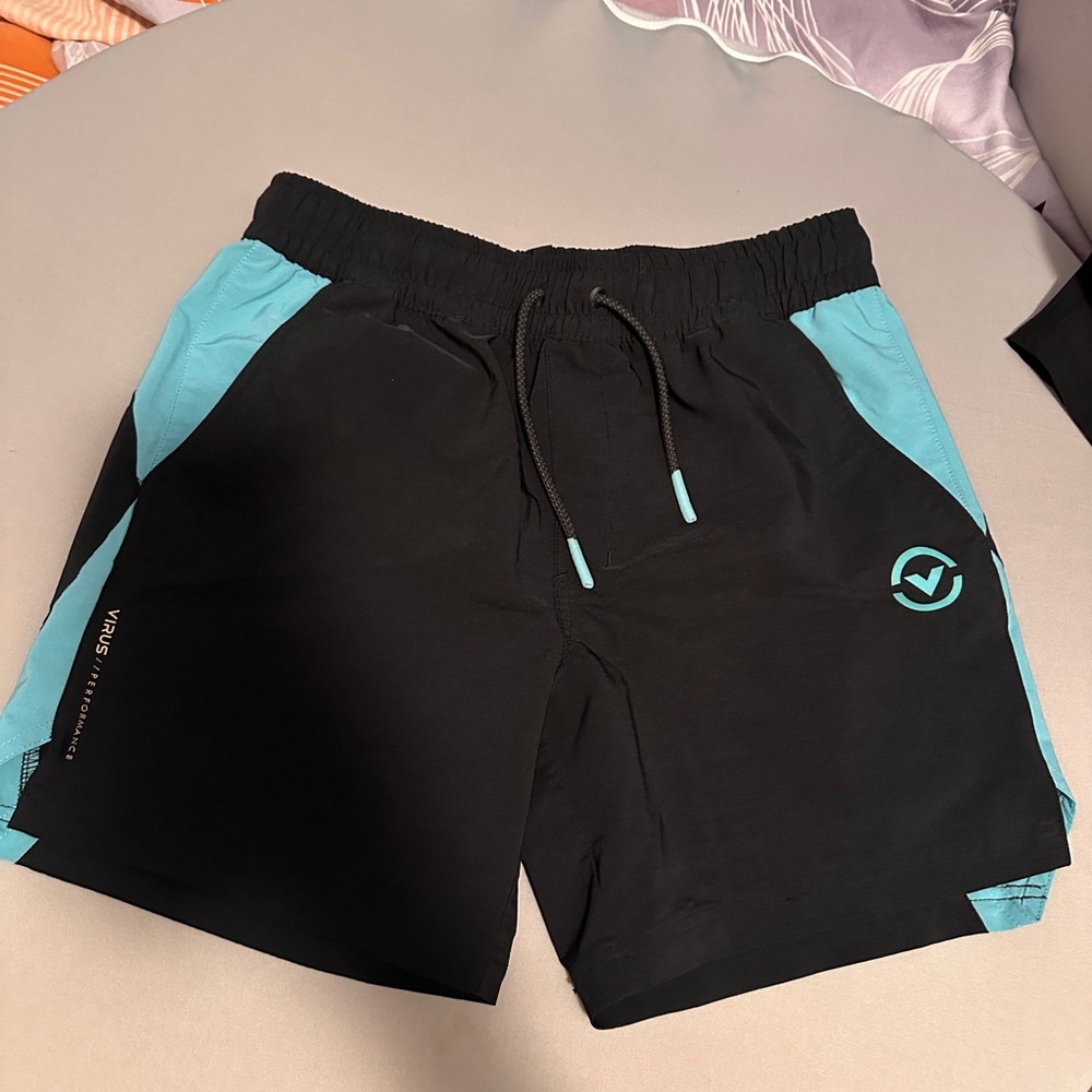 Virus Men's Black & Teal Athletic Shorts